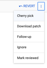 The location of the Cherry-Pick option in the drop-down menu of a merged commit.