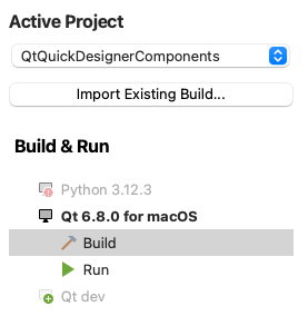 Selecting Build from the Projects view