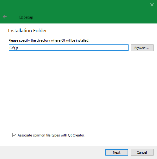 Screenshot: Selecting the Qt installation folder