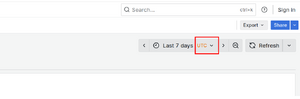 Grafana UTC time settings (top right corner)